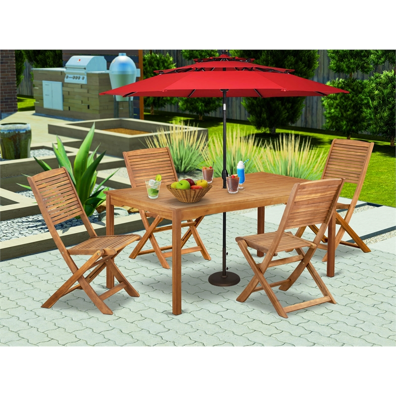 East West Furniture 5-Piece Patio Garden Table Set in Natural Oil