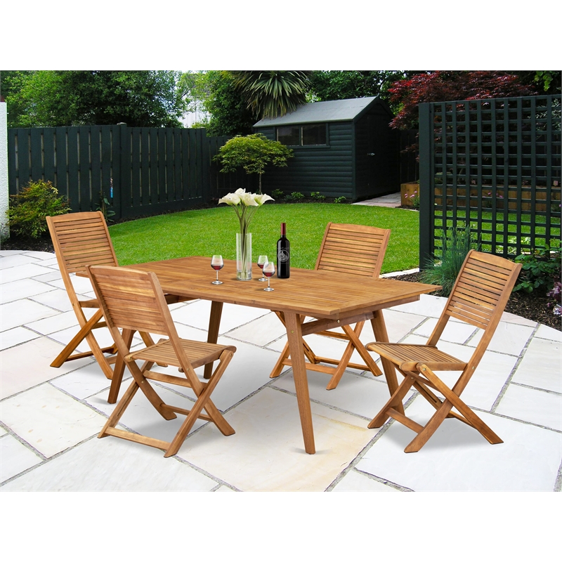 East West Furniture 5-Piece Outdoor Patio Dining Set in Natural Oil