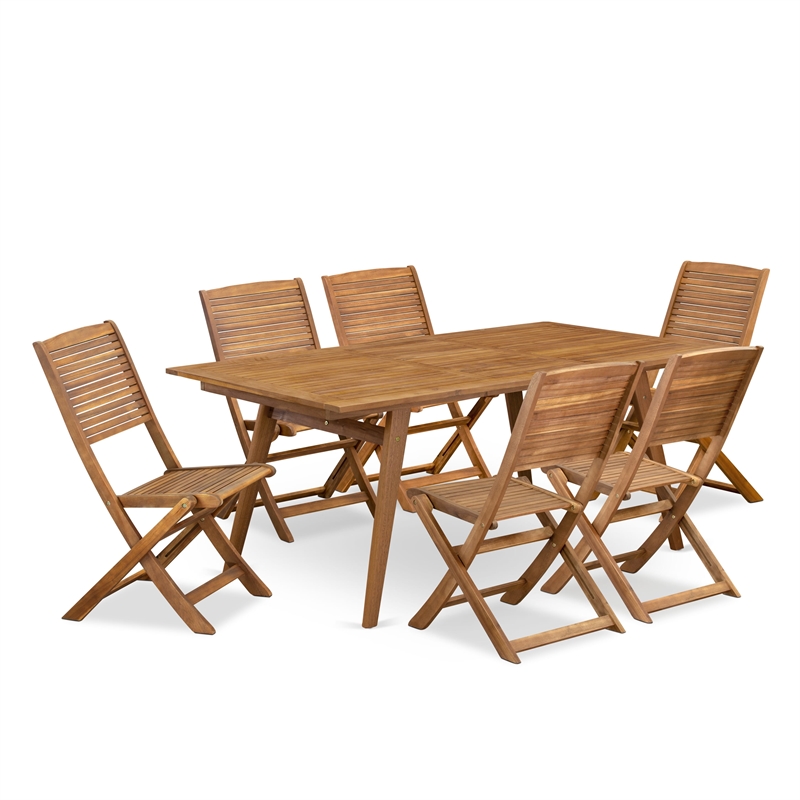 East West Furniture 7-Piece Patio Dining Set in Natural Oil