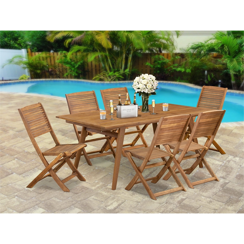 East West Furniture 7-Piece Patio Dining Set in Natural Oil