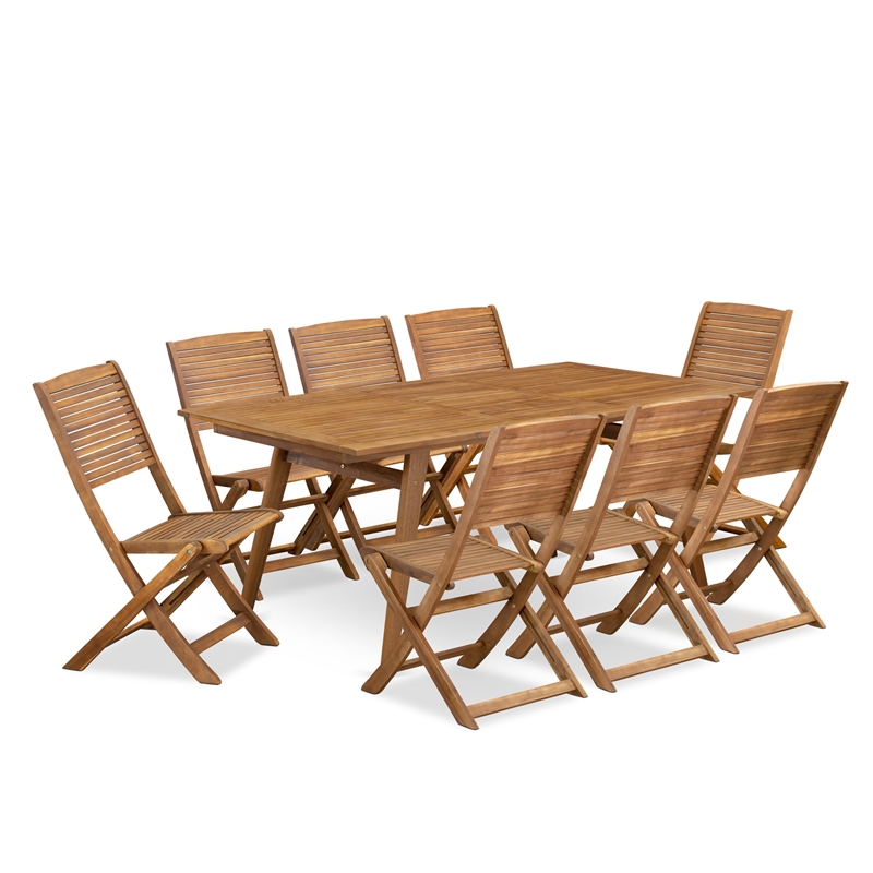 East West Furniture 9-Piece Patio Garden Table Set in Natural Oil