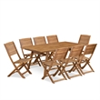 East West Furniture 9-Piece Patio Garden Table Set in Natural Oil