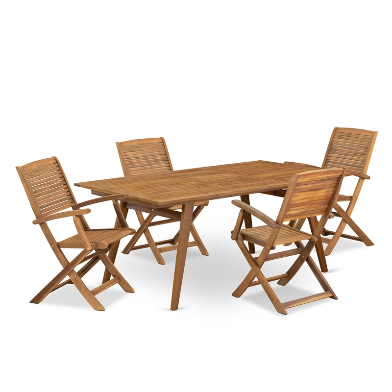 East West Furniture 5-Piece Patio Garden Table Set in Natural Oil