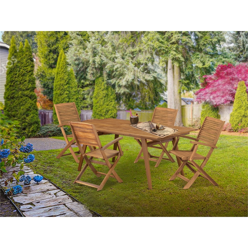 East West Furniture 5-Piece Patio Garden Table Set in Natural Oil