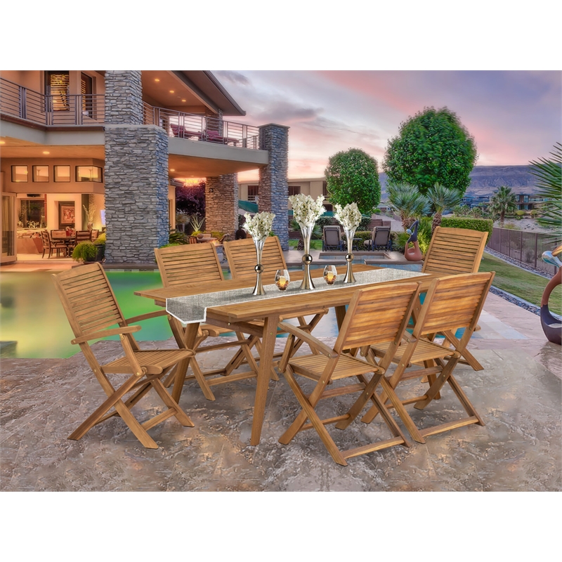 East West Furniture 7-Piece Patio Dining Set in Natural Oil
