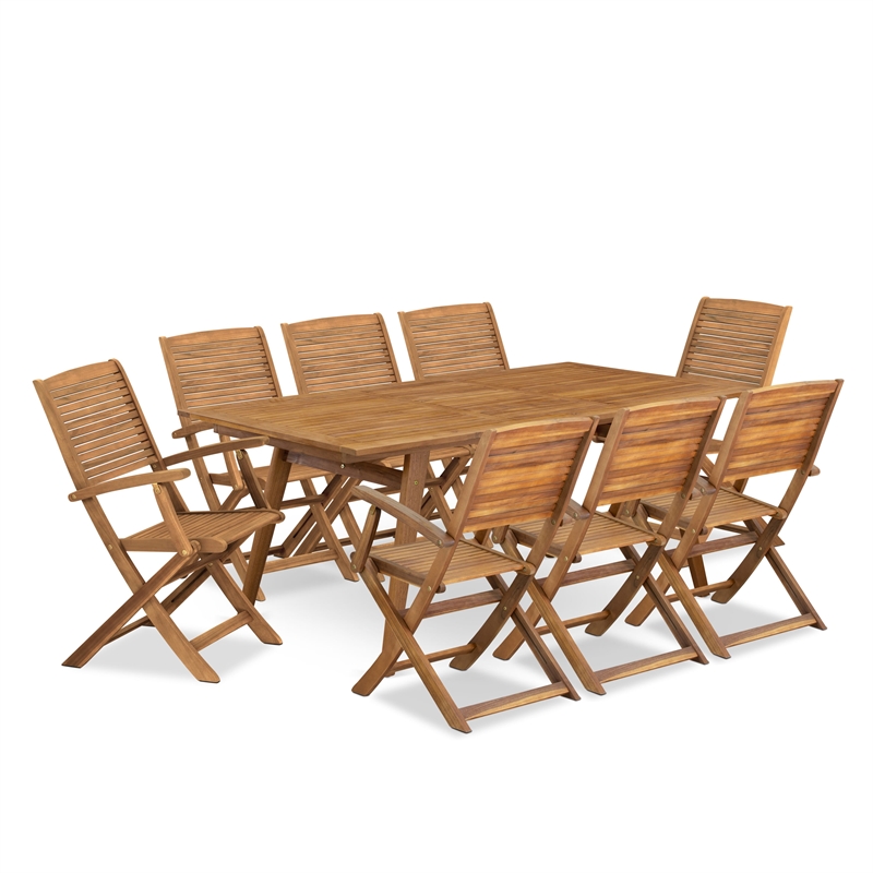 East West Furniture 9-Piece Outdoor Patio Dining Setin Natural Oil