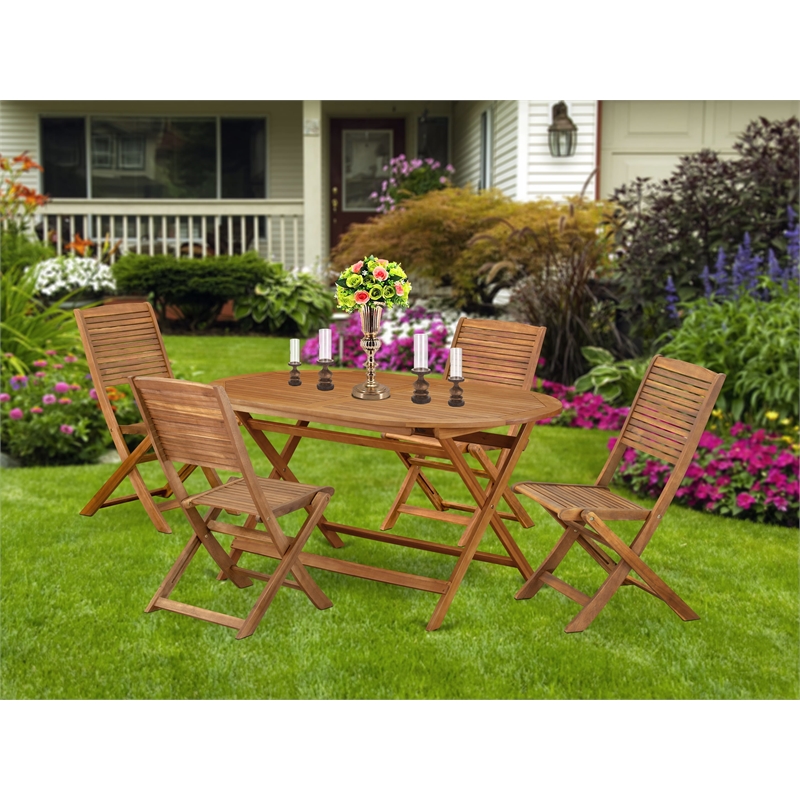 East West Furniture 5-Piece Patio Garden Table Set in Natural Oil