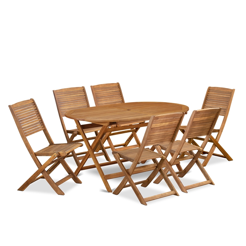 East West Furniture 7-Piece Patio Dining Set in Natural Oil
