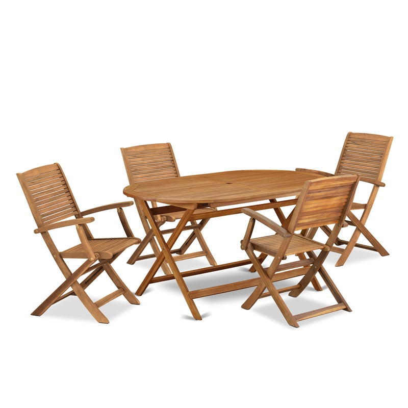 East West Furniture 5-Piece Outdoor Patio Dining Set in Natural Oil