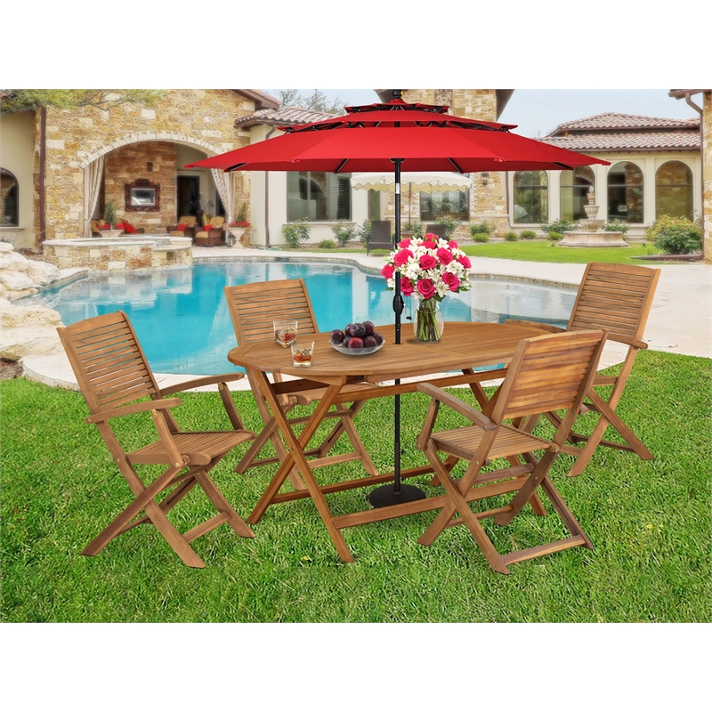 East West Furniture 5-Piece Outdoor Patio Dining Set in Natural Oil