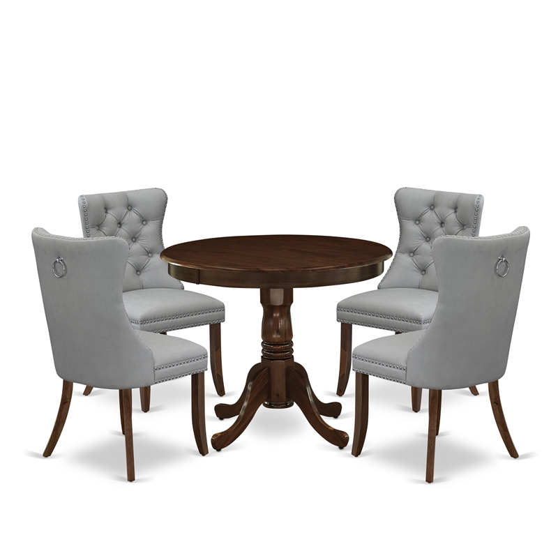 East West Furniture 5-Piece Kitchen Table Set in Light Gray/Antique Walnut