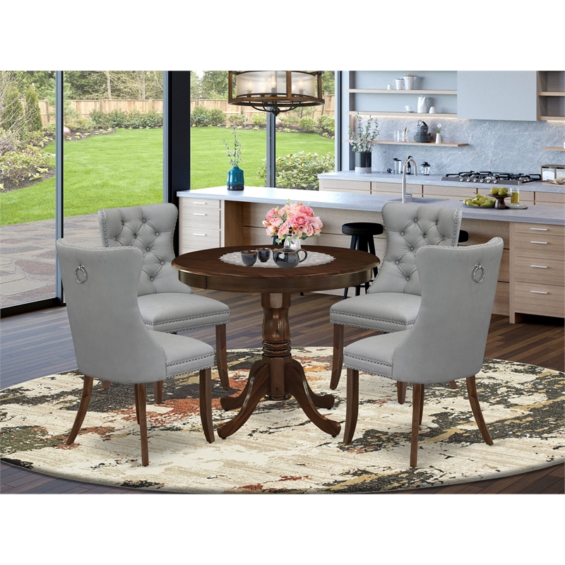 East West Furniture 5-Piece Kitchen Table Set in Light Gray/Antique Walnut