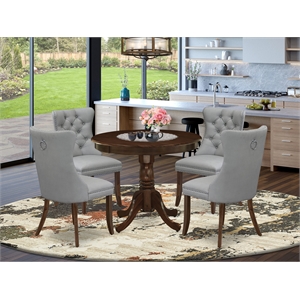 East West Furniture 5-Piece Kitchen Table Set in Light Gray/Antique Walnut