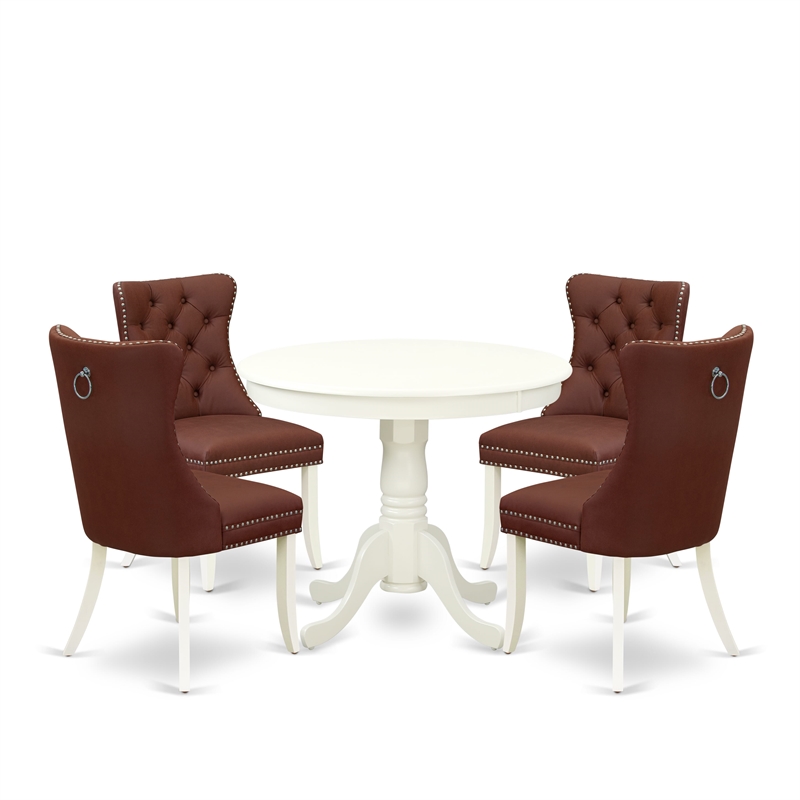 East West Furniture 5-Piece Kitchen Set for Small Spaces in Linen White/Burgundy