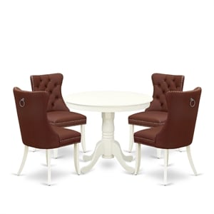 East West Furniture 5-Piece Kitchen Set for Small Spaces in Linen White/Burgundy
