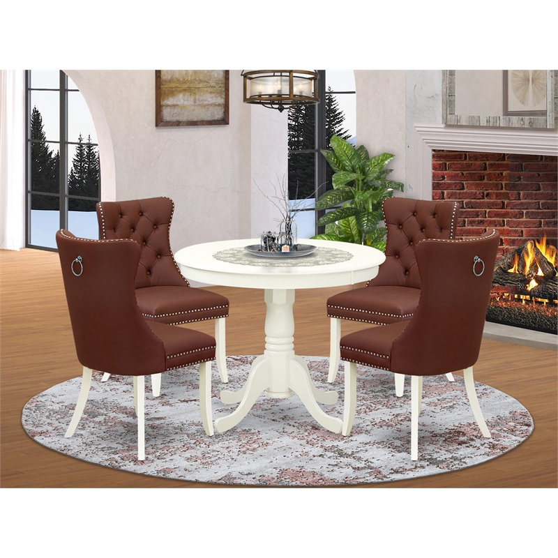 East West Furniture 5-Piece Kitchen Set for Small Spaces in Linen White/Burgundy