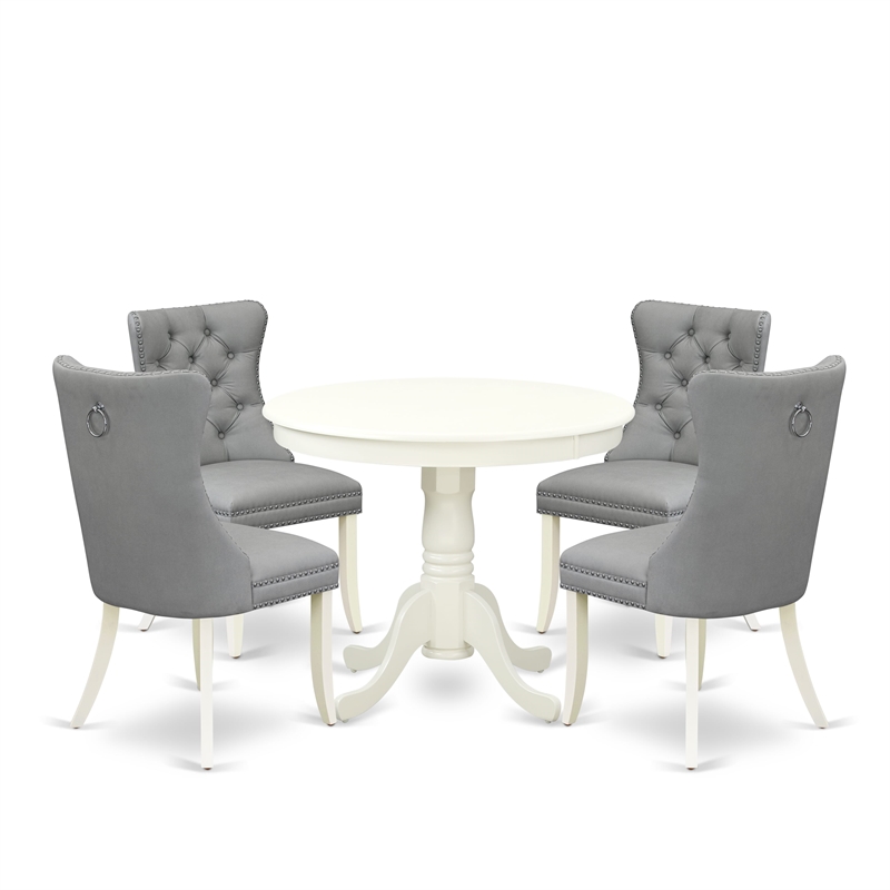 East West Furniture 5-Piece Dining Room Set in Linen White/Light Gray