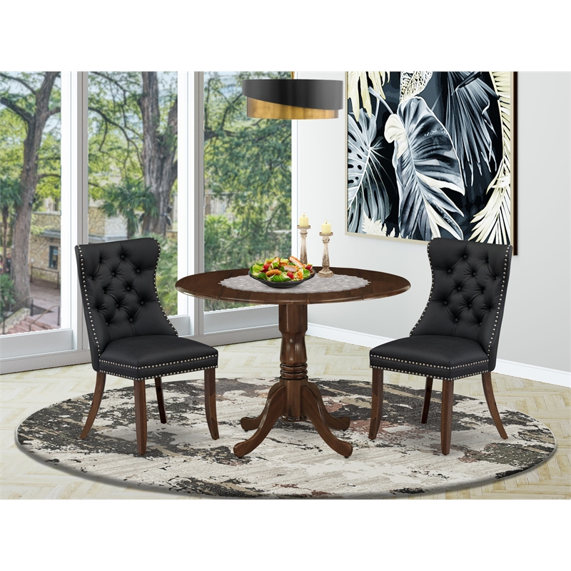 East West Furniture 3-Piece Dinette Set in Antique Walnut/Dark Gray