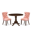 East West Furniture 3-Piece Kitchen Table Set in Antique Walnut/Beige Red