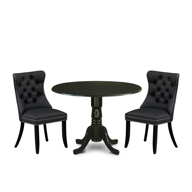 East West Furniture 3-Piece Dining Table Set in Black/Dark Gray