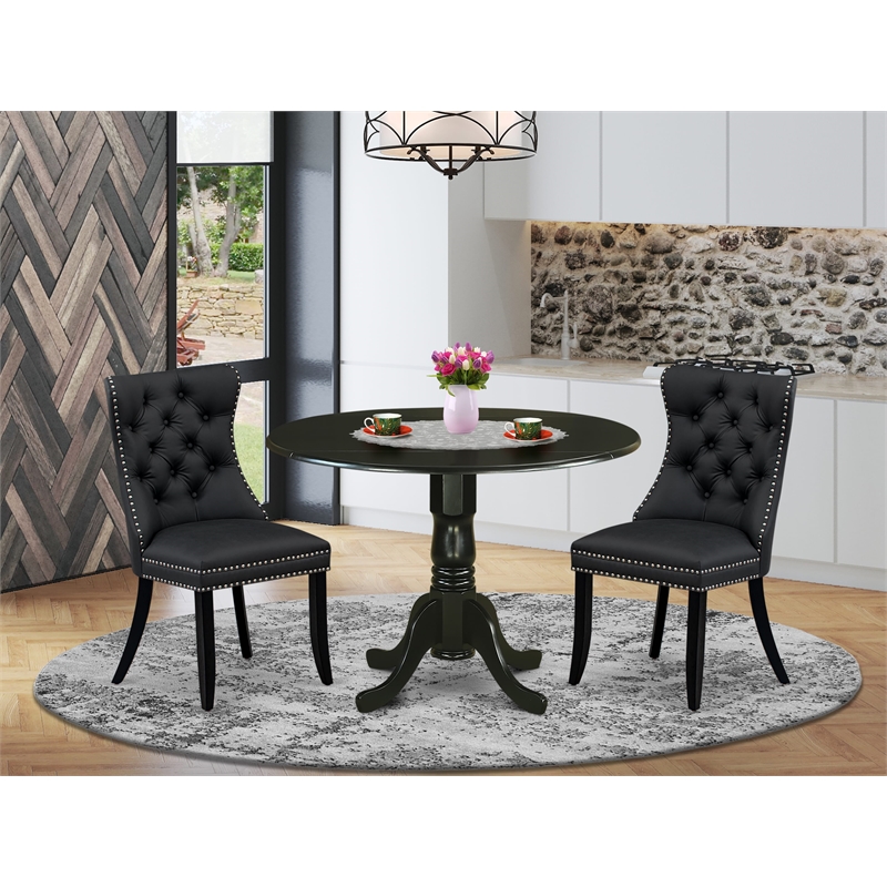 East West Furniture 3-Piece Dining Table Set in Black/Dark Gray