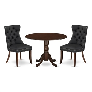 East West Furniture 3-Piece Dining Table Set in Mahogany/Dark Gray