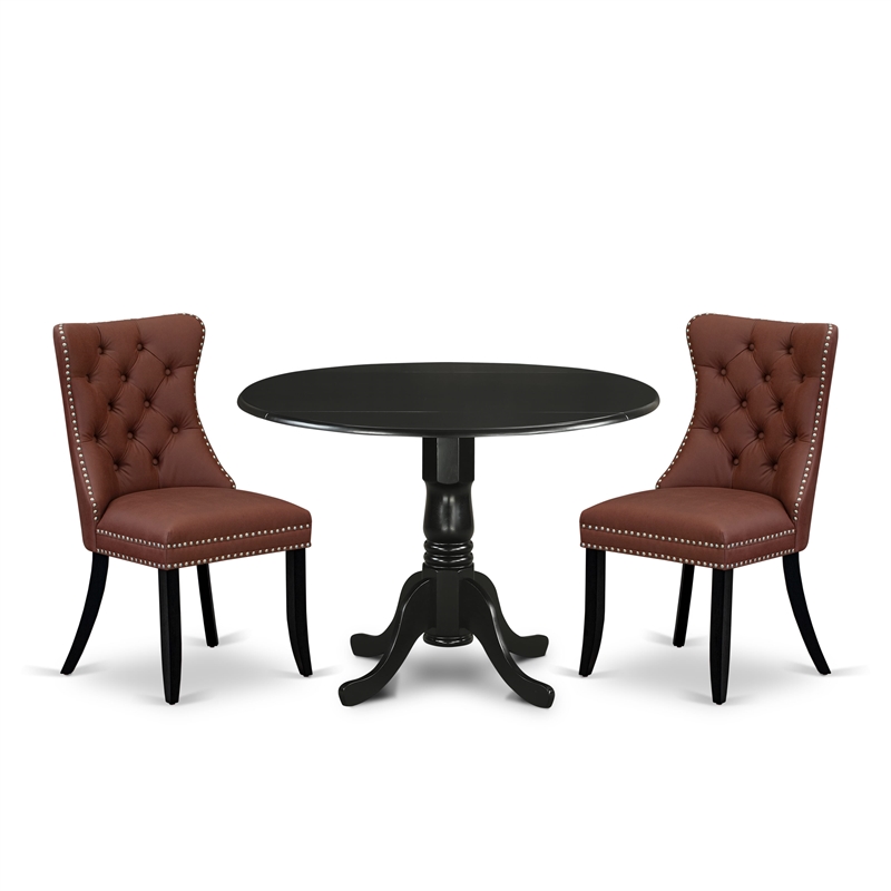 East West Furniture 3-Piece Dining Room Set in Black/Burgandy