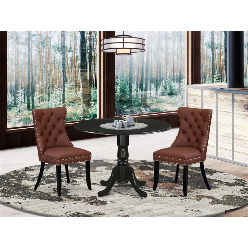 East West Furniture 3-Piece Dining Room Set in Black/Burgandy