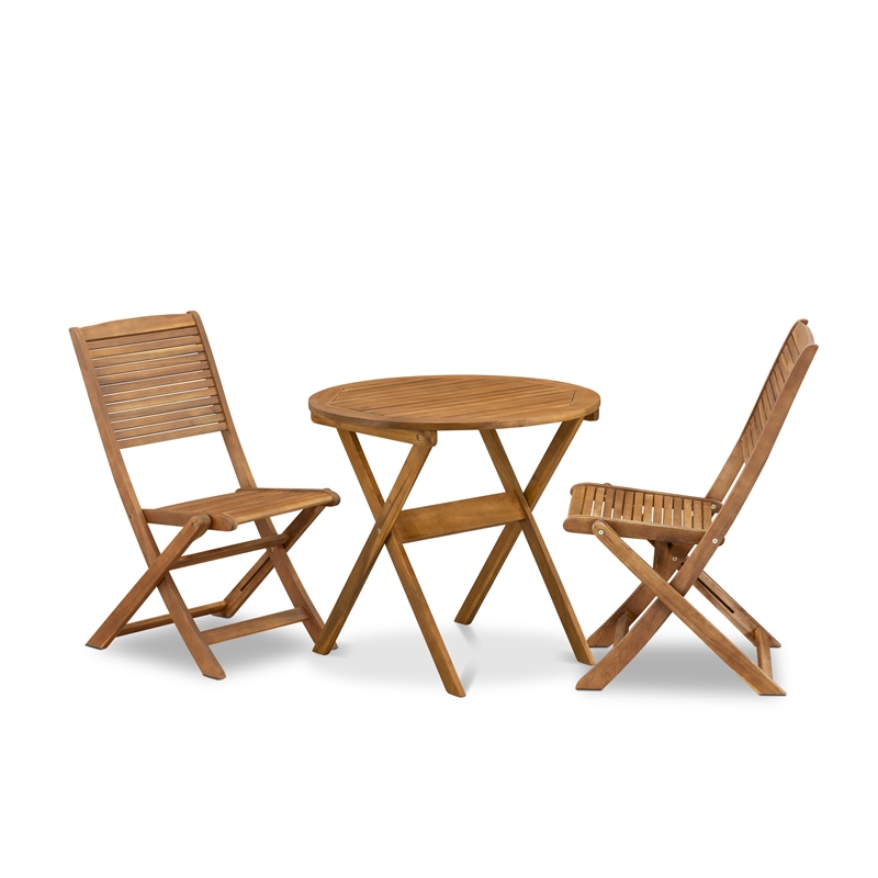 East West Furniture 3-Piece Outdoor Bistro Set in Natural Oil
