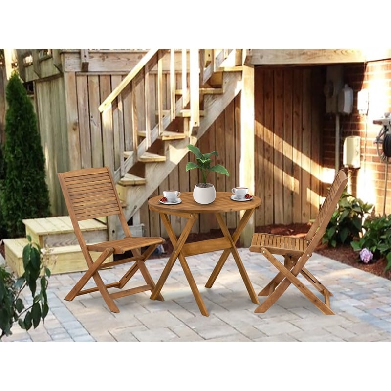 East West Furniture 3-Piece Outdoor Bistro Set in Natural Oil
