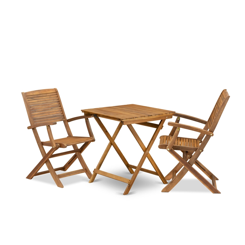 East West Furniture 3-Piece Patio Bistro Set in Natural Oil