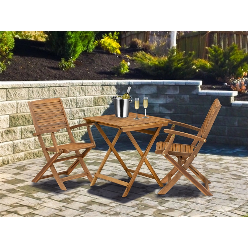 East West Furniture 3-Piece Patio Bistro Set in Natural Oil