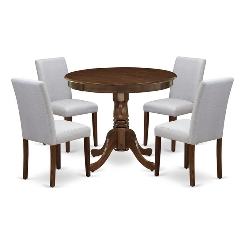 East West Furniture 5-Piece Kitchen Table Set in Antique Walnut/Gray