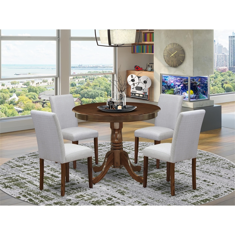 East West Furniture 5-Piece Kitchen Table Set in Antique Walnut/Gray