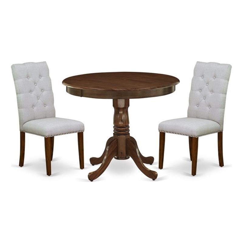 East West Furniture 3-Piece Dining Set for Small Spaces in Antique Walnut/Gray