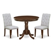 East West Furniture 3-Piece Dining Set for Small Spaces in Antique Walnut/Gray