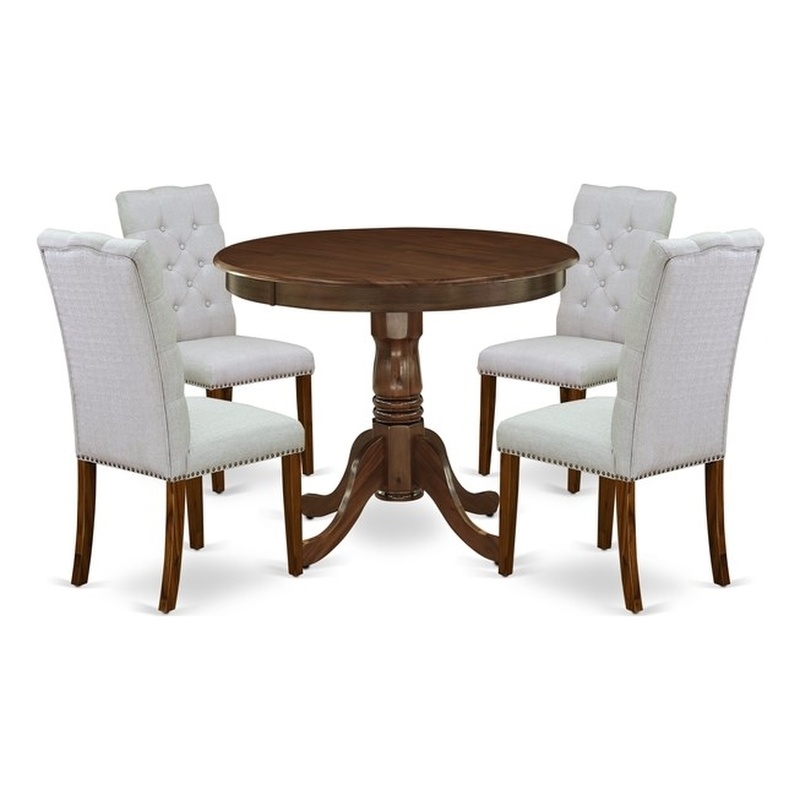 East West Furniture 5-Piece Modern Dining Table Set in Antique Walnut/Gray