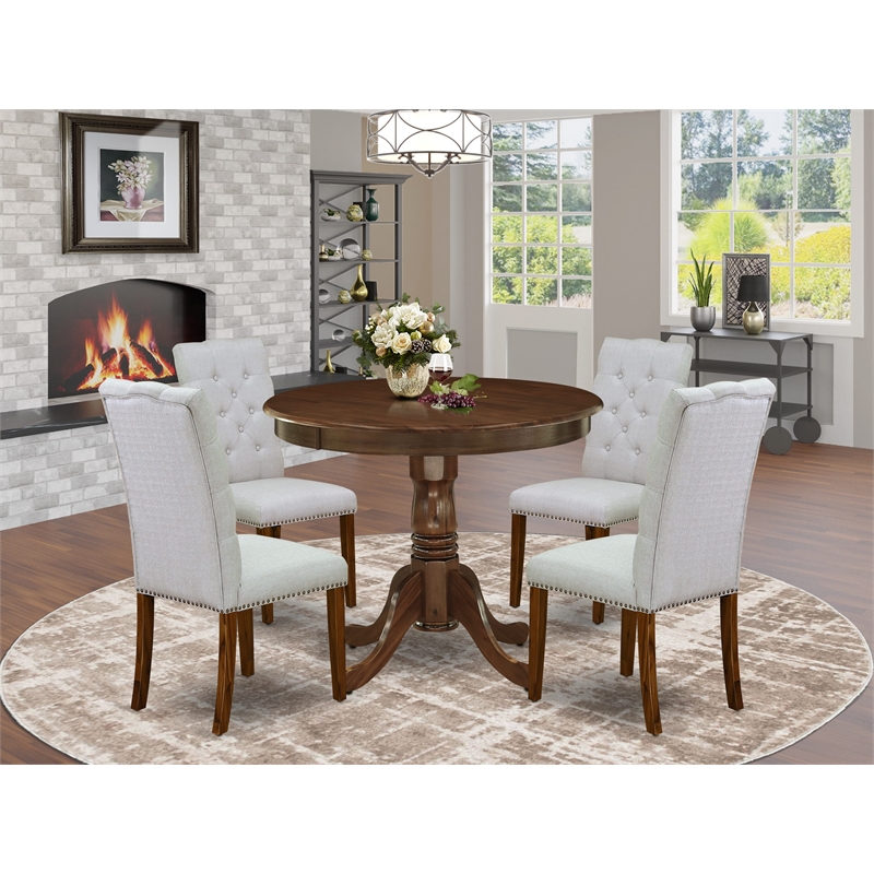 East West Furniture 5-Piece Modern Dining Table Set in Antique Walnut/Gray