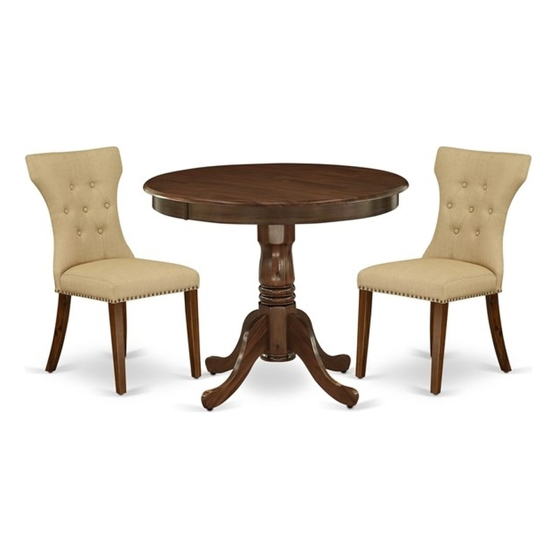 East West Furniture 3-Piece Dining Set in Antique Walnut/Brown