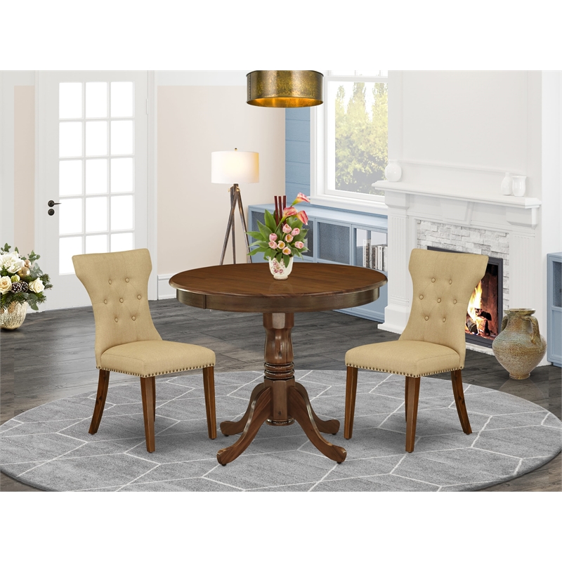 East West Furniture 3-Piece Dining Set in Antique Walnut/Brown