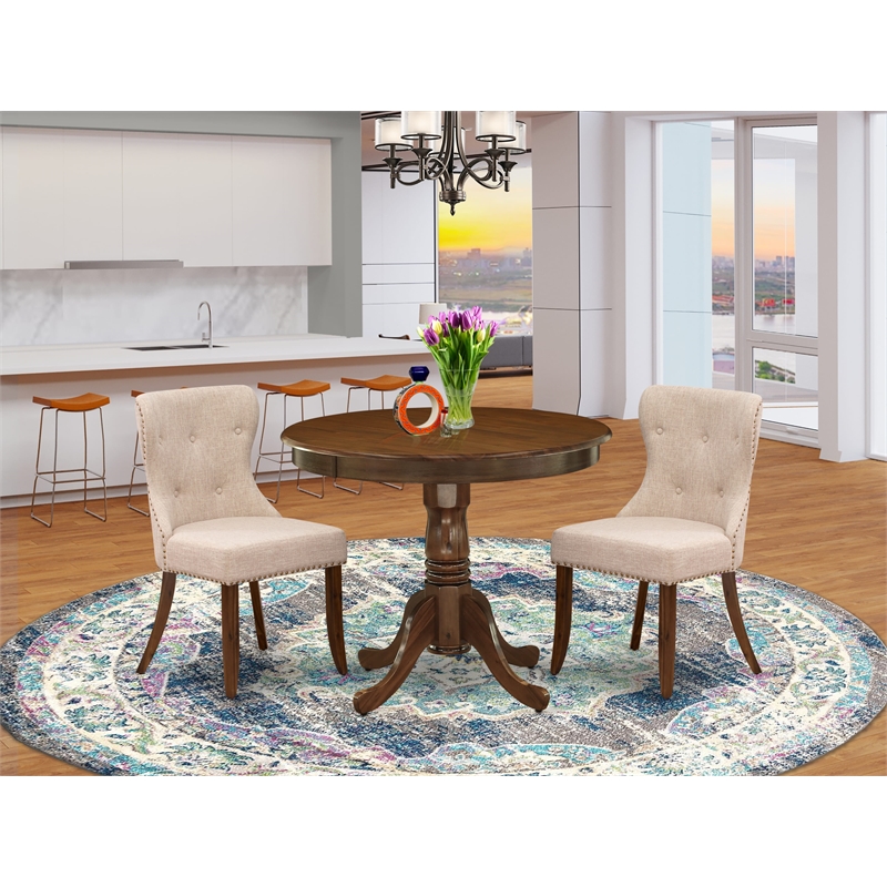 East West Furniture 3-Piece Dinette Set in Antique Walnut/Light Tan