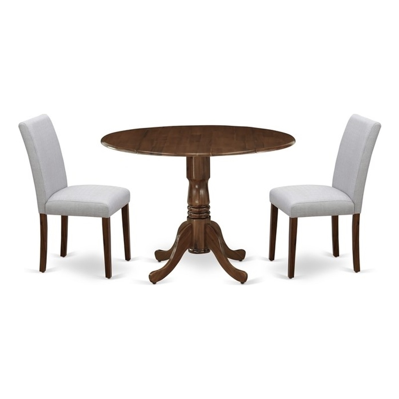 East West Furniture 3-Piece Dining Set for Small Spaces in Antique Walnut/Gray
