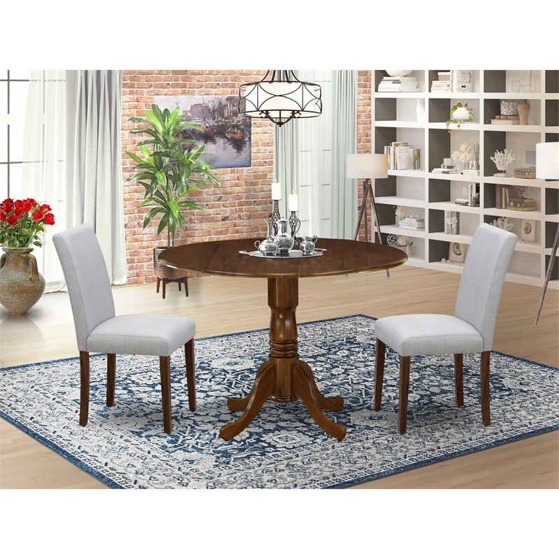 East West Furniture 3-Piece Dining Set for Small Spaces in Antique Walnut/Gray