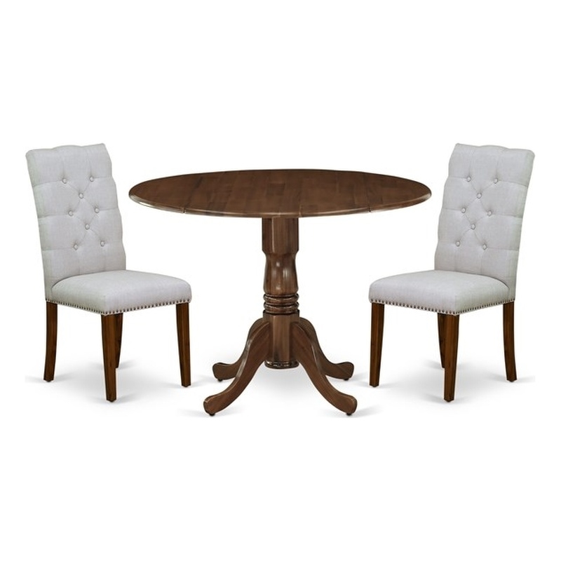 East West Furniture 3-Piece Kitchen Table Set in Antique Walnut/Gray