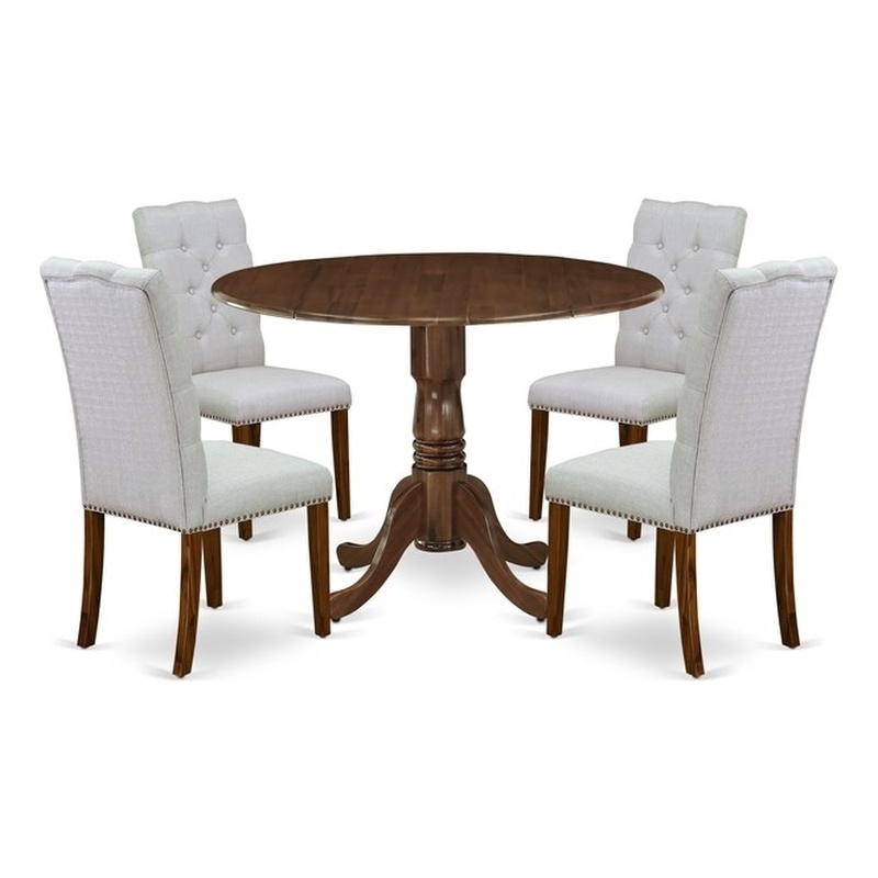 East West Furniture 5-Piece Dinette Set for Small Spaces in Antique Walnut/Gray