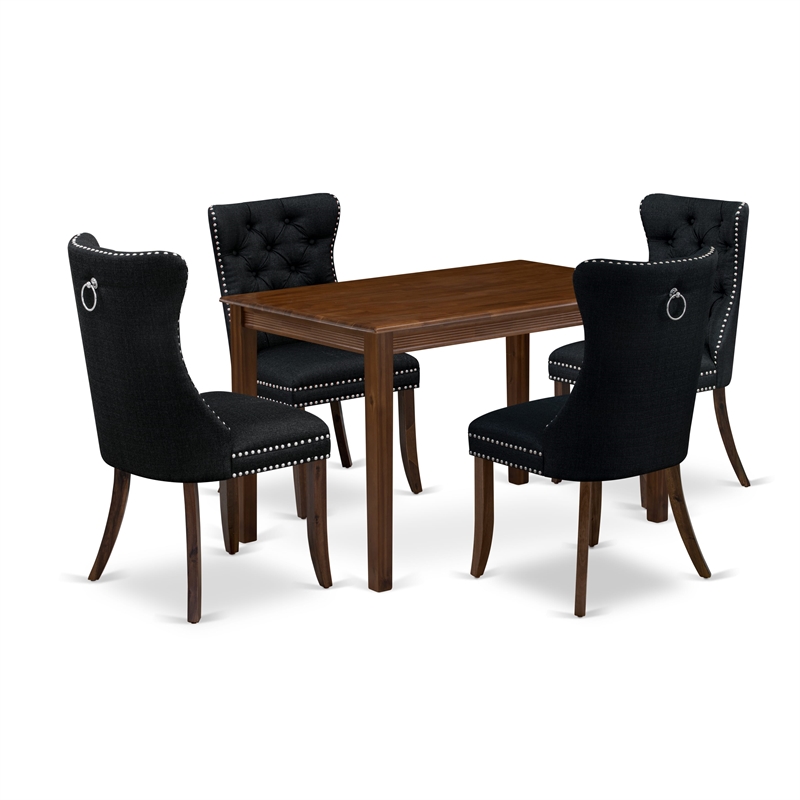 East West Furniture 5-Piece Dining Set in Antique Walnut/Black
