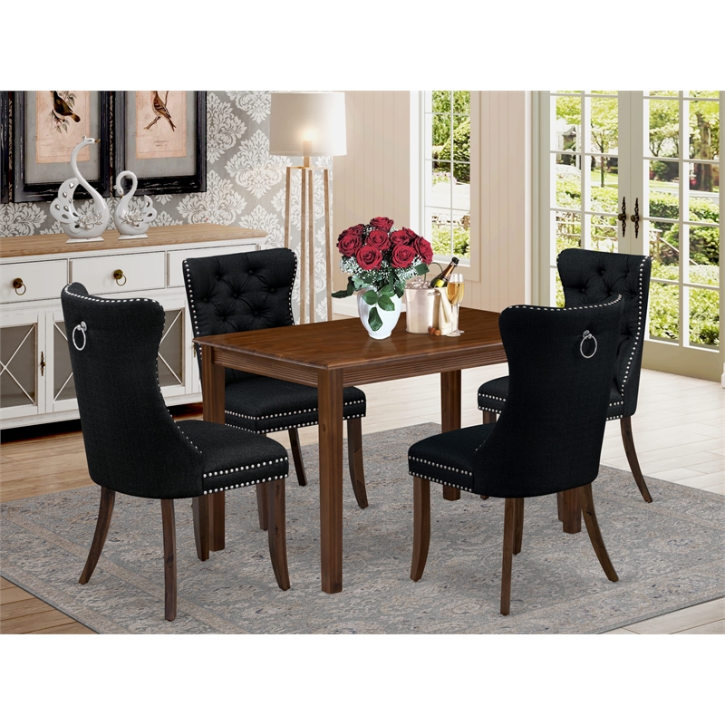 East West Furniture 5-Piece Dining Set in Antique Walnut/Black