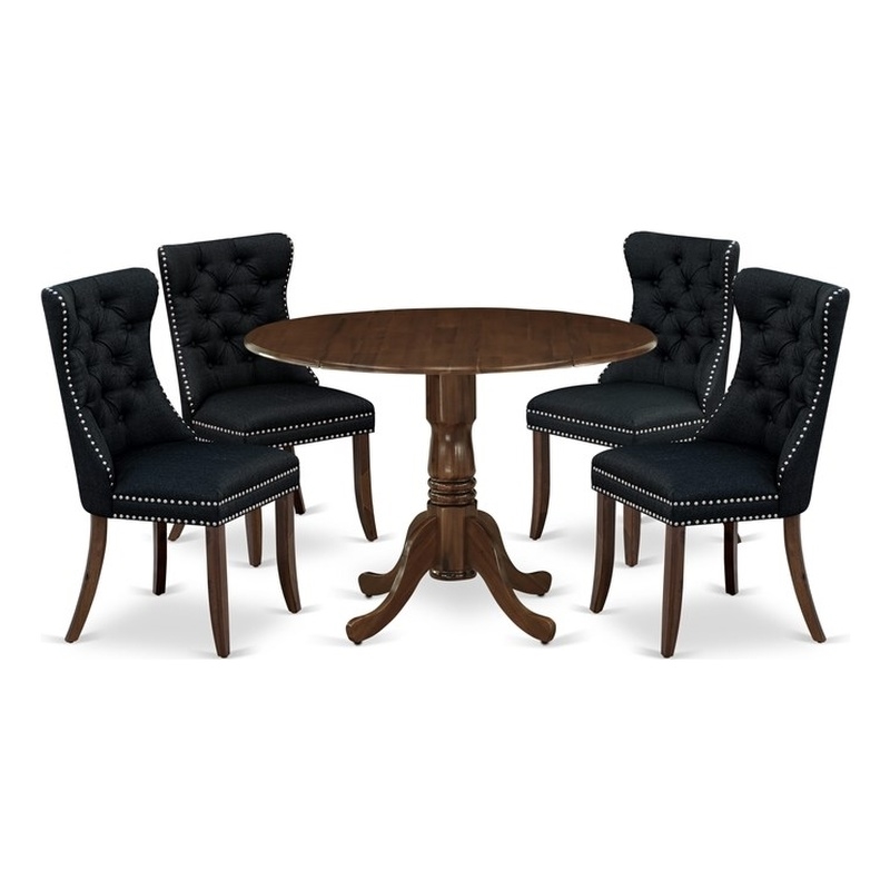 East West Furniture 5-Piece Dining Table Set  in Antique Walnut/Black