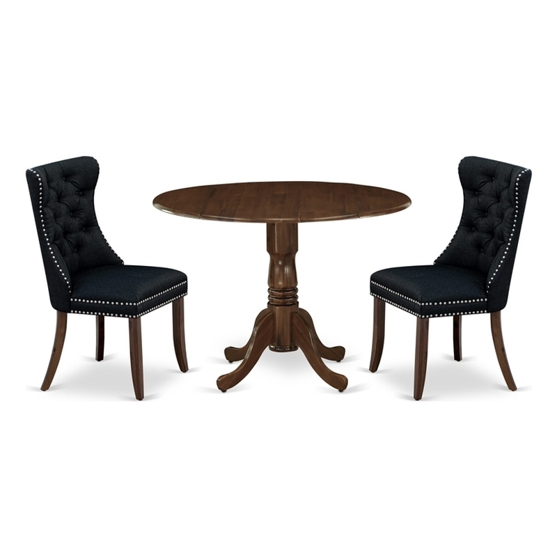 East West Furniture 3-Piece Kitchen Table Set in Antique Walnut/Black