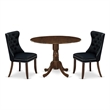 East West Furniture 3-Piece Kitchen Table Set in Antique Walnut/Black